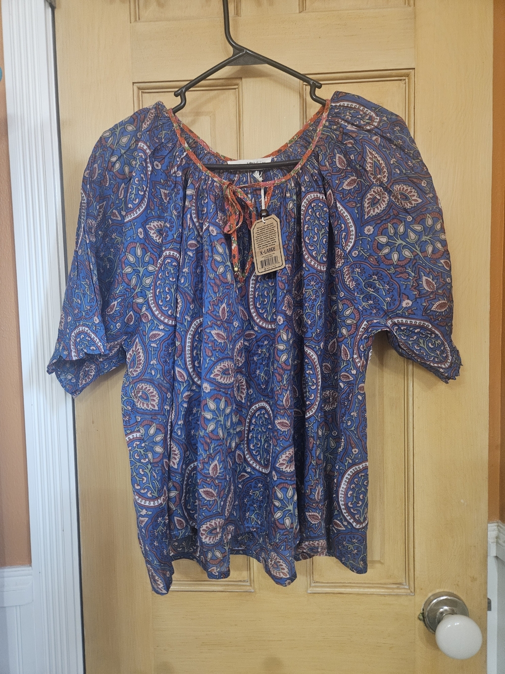 NATURAL LIFE Blue Paisley Boho Peasant Tunic